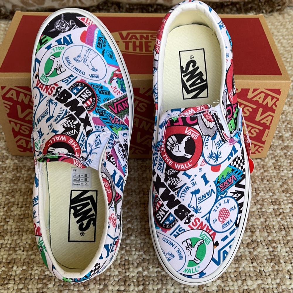Vans Men’s Classic Slip On Vans Mash Up Stickers/Trwht sneakers - Picture 3 of 16